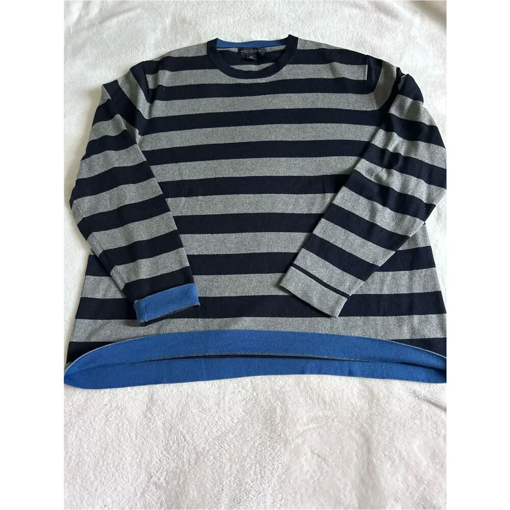 Banana Republic Luxury Blend Navy & Gray Striped Sweater Cashmere Silk XL Mens